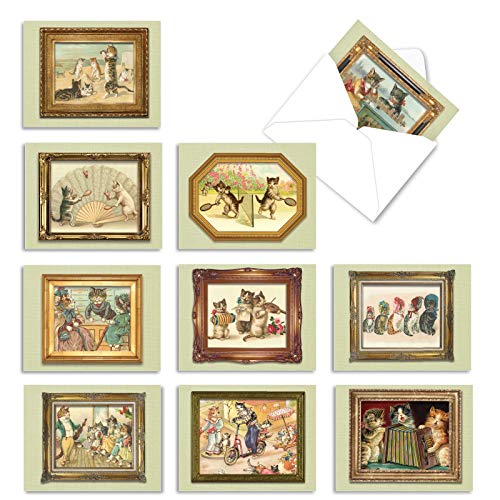 The Best Card Company - 10 Adorable Blank Cat Cards (4 X 5.12 Inch) - Cute Pet Kittens, Assorted Bulk Notecard Set - A Funny Feline M1737Bn #TOP2
