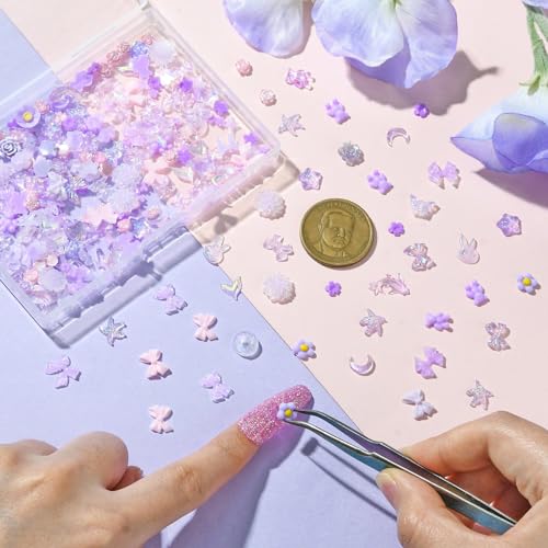 Stiesy 200Pcs Purple Series Slime Charms Mixed Shapes Lavender Resin Cabochons Flat Back Craft Charms for Nail Crafting Hair Clips Decor Accessories - Image 4