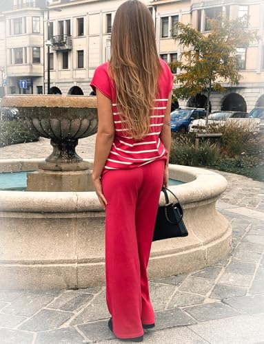Image of Ekouaer Striped Lounge Set 2 Piece Sweater Matching Outfits Travel Knit Clothing Sets for Women