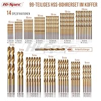 Hi-Spec 99 tlg. HSS Spiralbohrer Set in 14 Größen von 1mm bis 10mm für Holz, Metall, Kunststoff in Aufbewahrungskoffer, Bohrerbit Set Zubehör für Bohrschrauber. – Ansicht 2