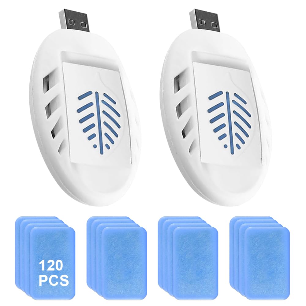 YANGUN 2 PCS Mosquito Repellent Plug in, USB Insect Repellent Plug in, Portable Pack of 120 Refill, Indoor Insect, Electric Mosquitos Repeller for Outdoor, Summer Home Sleep (Blue)