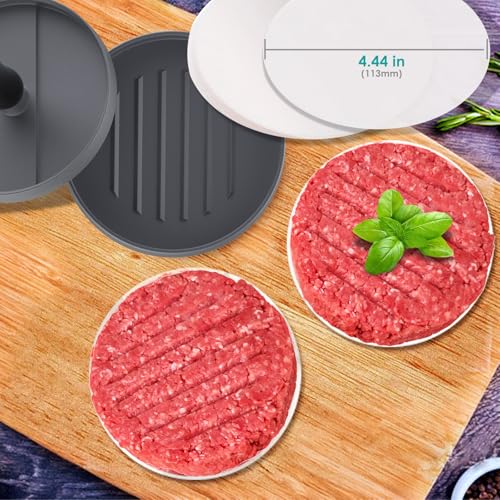 Burgerpresse Antihaft mit 100 Patty Papieren,GeeRic Robuste Hamburger Presse aus Aluminium für Grill,11 cm, Spülmaschinengeeignet