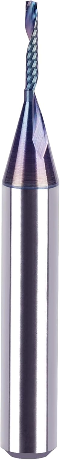 SpeTool Carbide Single Flute CNC Router Bits 1/16"&1/8" Cutting Diameter 1/4" Shank with TAC Coated, O Flute End Mill Spiral Router Bit for Aluminum Acrylic Metal Milling Cutter