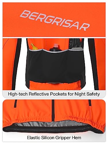 BERGRISAR Winter Thermal Cycling Jacket Mens Bike Bicycle Jacket Waterproof Windproof Fleece Windbreaker with 6 Pockets Orange L - Image 5
