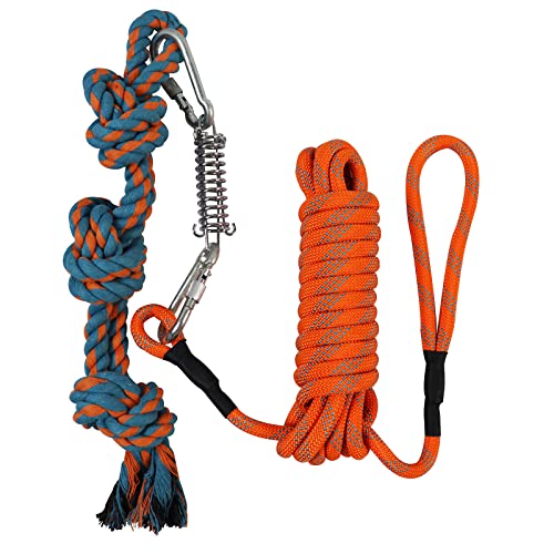 YIKEBALOG Dog Rope Toys Outdoor Bungee Tug Toy for Pitbull Medium to Large Dogs Outdoor Hanging Exercise Rope with a Big Spring Pole Kit Large Size Orange