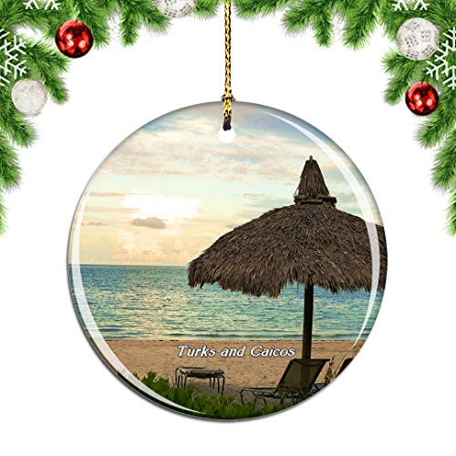 Weekino Grace Bay Beach Turks And Caicos Christmas Xmas Tree Ornament Decoration Hanging Pendant Decor City Travel Souvenir Collection Double Sided Porcelain 2.85 Inch #TOP10