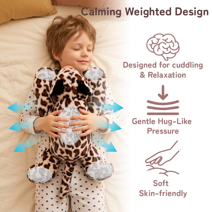 Image of Niuniu Daddy Weighted Stuffed Animal, 20 in 3.3 lbs Leopard Huggable Plush | Heavy sensory lap pad, lying body pillow for sleeping, machine wash, huggable plushies, soothing gift for kids and adults