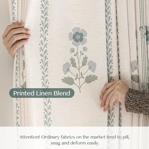 Pinch Pleated Curtains Luxury Light Filtering Floral Curtains for Living Room Bedroom Dining Room - 95 Inches Linen Drapes Farmhouse Window Curtains with Hooks and Rings - 2 Panels Set by THREE GIRLS - Used condition - Image 9