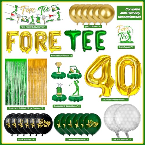 Image of Golf 40th Birthday Decorations for Men, 40 Year Old Happy Bday Party Decoration Forty Golf Decor Balloons Banner Cake Topper