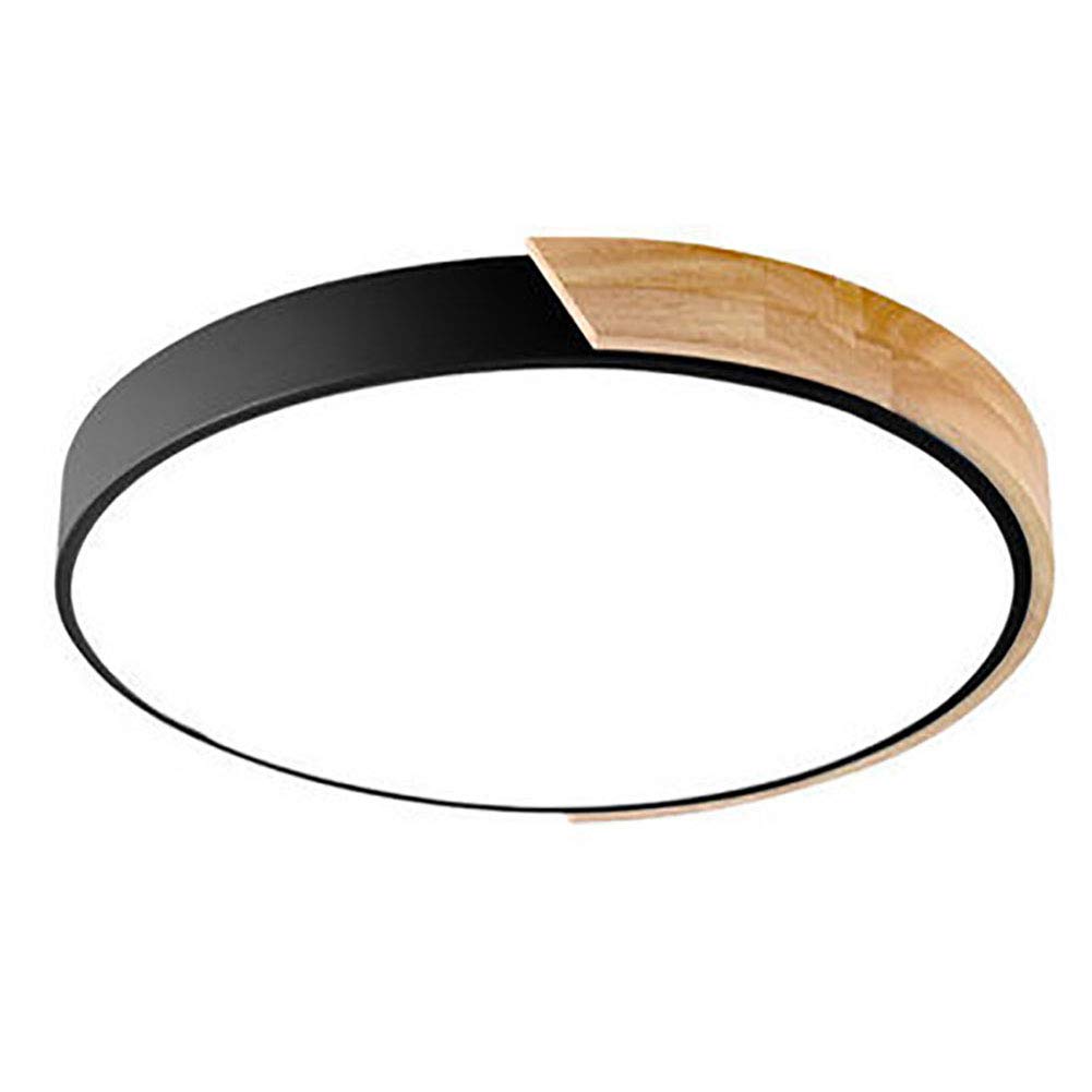 LED Wooden Ceiling Light Fxture Modern with Remote Black Ceiling Lamp Flush Mount Indoor Round Ceiling Lamp for Bedroom Bathroom Basement Living Room-Cold White Light 30cm