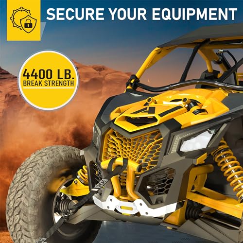 Image of AUGO Heavy Duty Ratchet Straps & Soft Loops - Pack of 4 Extra Strong 1.5 inch by 10' Ratchet Straps w /S-Hook Safety Latches & 4 Soft Loop Tie Downs - 4400Lb Break Strength for Motorcycles, ATVs, Etc.