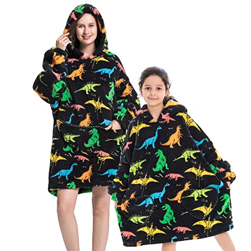 Couverture à capuche surdimensionnée, chaude et moelleuse surdimensionnée, convient pour les adultes, les hommes et les femmes (dinosaures, 90 cm) Cover