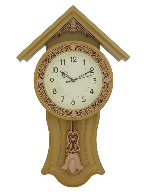 Designer Plastic Hut Style Almond Colour Analog Home Decor Full Figure Pendulum Wall Clock (Size: 32.5 x 7 x 53 CM | Weight: 810 grm | Colour: Almond)-image-4