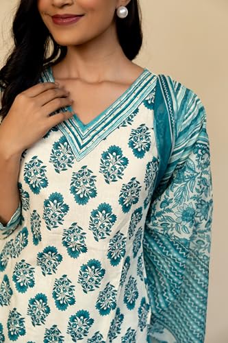 Image of MIRCHI FASHION Women's Straight Fit Pure Cotton Floral Printed Kurta Set with Dupatta and Pant