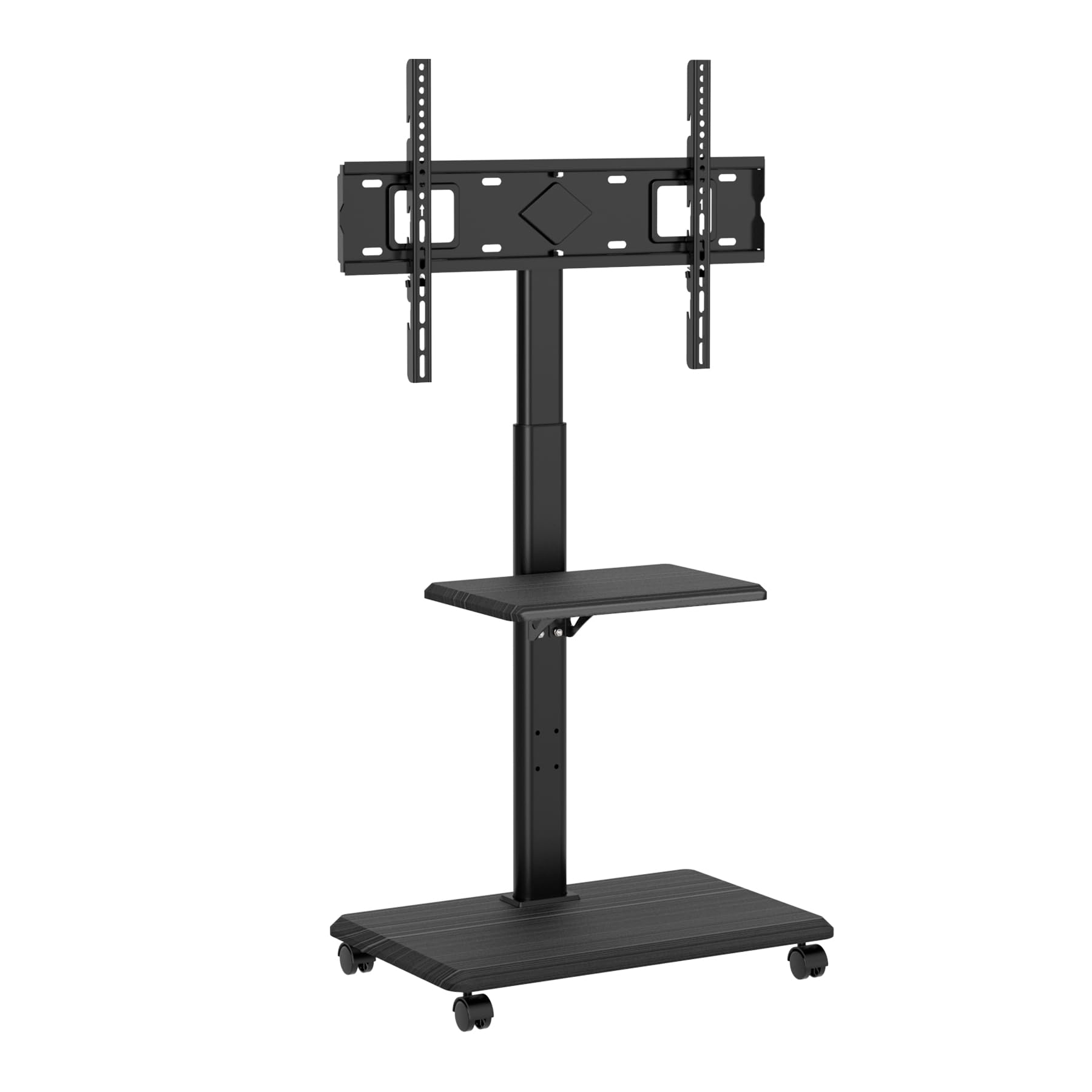 UNYKAch Supporto TV mobile con ripiano e altezza regolabile per schermi piatti e curve da 32-75 pollici (fino a 40 kg), VESA max 600 x 400 mm