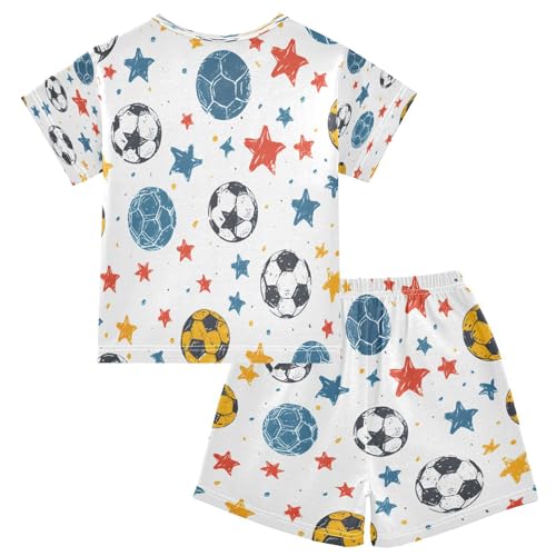 senya Short Sleeve Pajamas Sets Summer Cotton Sleepwear Sketchy Yellow Blue Soccer Stars2