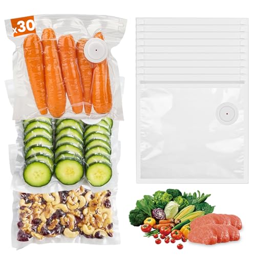 30 Reusable Vacuum Sealer Bags for Food, 12 x 13 inch Food Storage Bags Durable Airtight Bags, Freezer Safe, Microwave & Dishwasher, Leak-Proof, Compatible with Most Vacuum Sealers