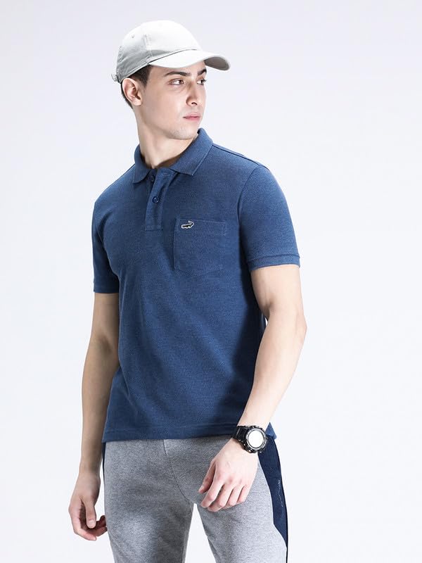 Image of CROCODILE Men's Solid Casual Wear T-Shirt | Polo Neck | Half Sleeves | Pull On | Regular