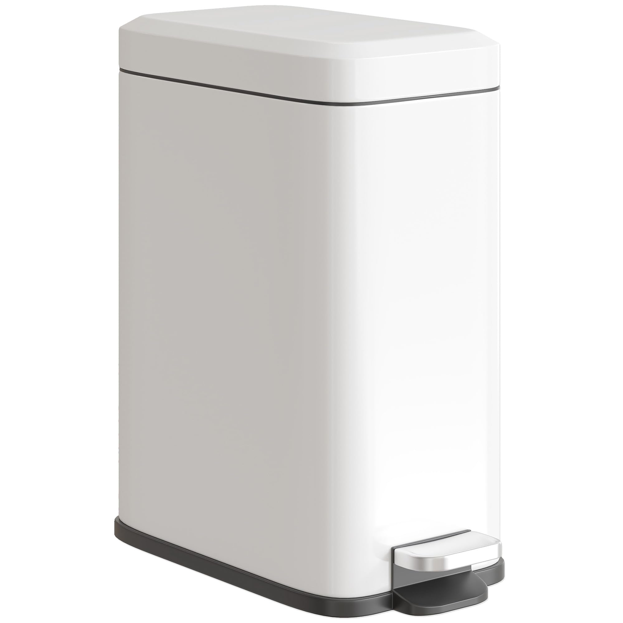 HOMCOM 5L Rectangular Compact Bin Steel Body Removable Bucket Quiet-Close Lid w/Pedal Lid Rubbish Trash Can Home Office Bedroom Bathroom Living Room Garbage Tidy Clean White