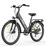 GEBIKE E Bike Damen Herren, 26 Zoll Elektrofahrrad bis zu 90 km Reichweite, 250W Motor 55 Nm, 36V 13Ah Akku, Shimano 7-Gang Schaltung,Scheibenbremsen, für Pendeln, Einkaufen und Freizeit - Grau