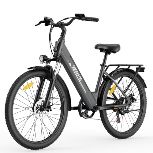 GEBIKE E Bike Damen Herren, 26 Zoll Elektrofahrrad bis zu 90 km Reichweite, 250W Motor 55 Nm, 36V 13Ah Akku, Shimano 7-Gang Schaltung,Scheibenbremsen, für Pendeln, Einkaufen und Freizeit - Grau