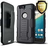 Nexus 6P Case, Starshop [Heavy Duty] Dual Layers Kickstand Case With [0.33m 9H Tempered Glass Screen Protector Included] and Locking Belt Clip (Black)