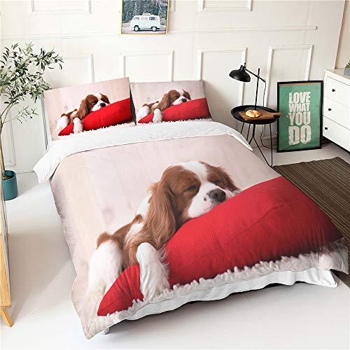 Juego de Ropa de Cama 3 Piezas, Morbuy 3D Perrito Impresión Juego de Fundas de Edredón Incluye Microfibra Funda Nórdica y Funda de Almohada (Sabueso,180x220cm)
