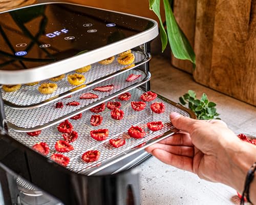 ROMMELSBACHER Dörrautomat DA 450, Dörrfläche 0,2 m², inkl. 5 Edelstahl-Dörrtabletts, 1 Dörrgitter, 1 Dörrunterlage, 2 Müsliformen, LCD-Display, 99 Std. Timer, Temperatur einstellbar (35 °C – 80 °C)