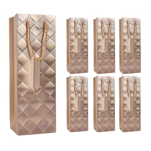 6Pack Gold Wine Gift Bags 13.7 Luxury Bottle Bags with Gift Tags for Men Womens Birthday Fathers Day Weddings Christmas Thanksgiving Halloween Easter Mothers Day (Gold)