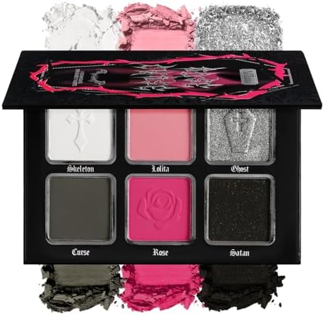 Black Pink Eyeshadow Palette, Matte Glitter White Grey Silver Goth Makeup Palette, Pigmented Long Wear Hot Pink Gothic Smoky Eye Shadow Pallet for Valentine, Halloween Vampire, Witch, Lolita, Cosplay