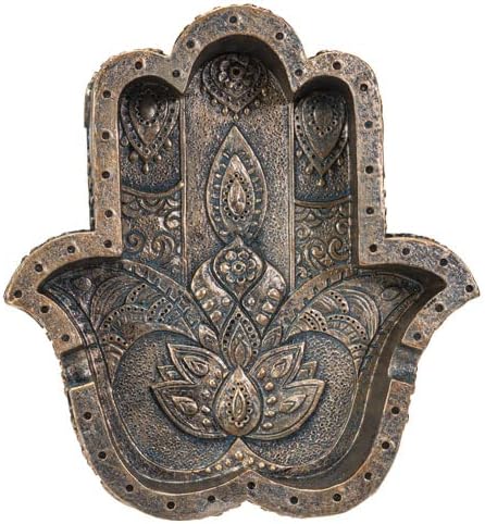 Pacific Giftware Hamsa Hand with Lotus Raised Edge Catch All Tray 5” Long