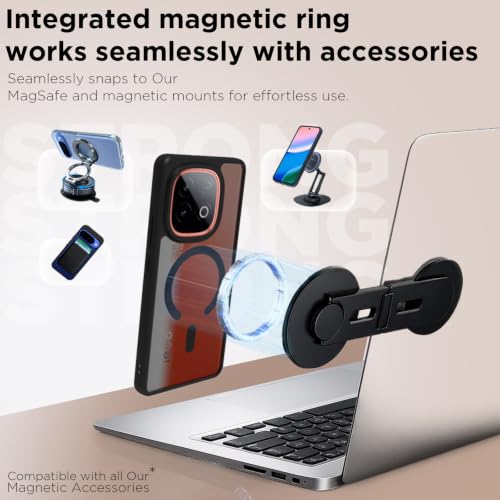 Image of RIGGEAR Shockproof Sleek Hybrid Armor Upgraded C-Shaped Magnetic Back Cover Case Compatible with MagSafe Accessories for iQOO Neo 10 5G (Smoke Black Matte PC + Black TPU Bumper)