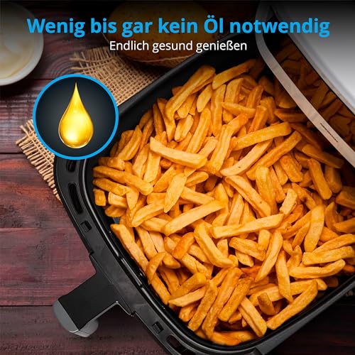 MEDION P10 XL Duo Heißluftfritteuse (6,8 Liter XXL, Airfryer, 2.150 Watt, zwei Heizelemente aus Edelstahl, Schüttel Alarm, 9 Automatikprogramme, Touch Bedienfeld, LED Anzeige) weiß – Bild 4