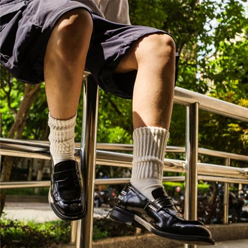 DAUCO 4 Pairs 98% Cotton Socks for Men Women Crew Seamless Fall Slouchy Socks