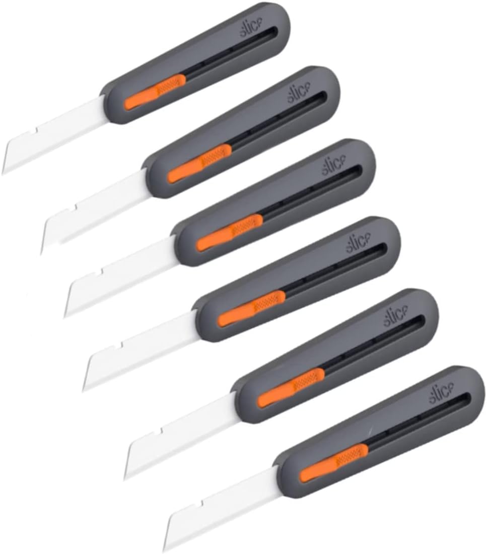 Slice Manual Utility Knife | Heavy Duty Box Cutter | Safe Ceramic Blade Lasting 11x Longer than Metal | 6 Pack