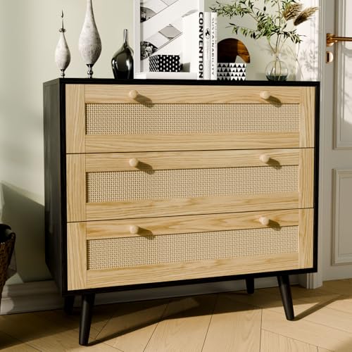3-Drawer Boho Bedroom Dresser with Handles