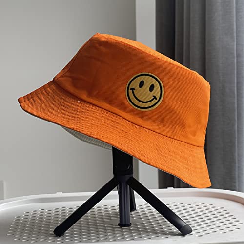 Anroll Unisex Smiling Face Embroidered Bucket Hats Sun Hat For Womens Men (Orange) #TOP2