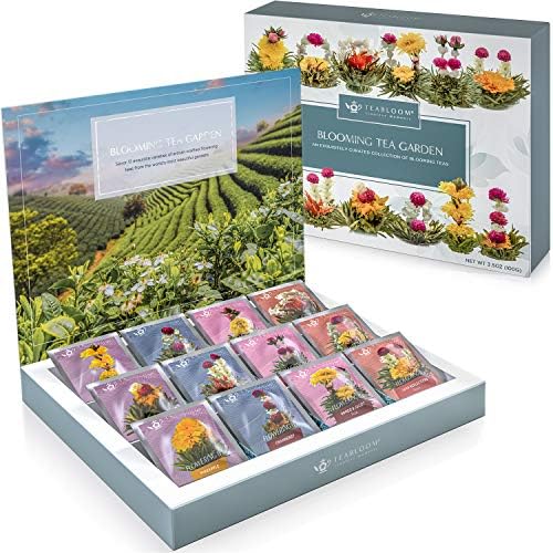 Teabloom Flowering Tea Chest - Curated Collection of 12 Gourmet Flowering Teas - Packaged in Beautiful Gift-Ready Tea Box