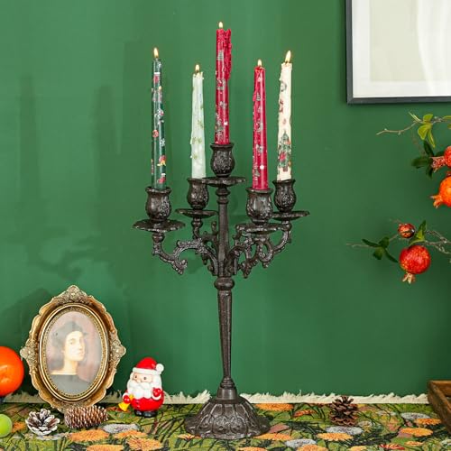 Sungmor Heavy Duty Cast Iron Candlestick Holders - Handcrafted Vintage Candelabra - 17Inch Tall & 5 Arms Candle Holders - Decorative Pillar Candle Stand for Christmas Birthday Wedding Home Party by Sungmor - Image 2