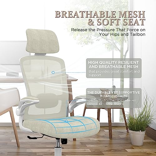 Mimoglad Office Chair, Comfy Desk Chair - High Back Ergonomic Computer Chair with Adjustable Lumbar Support & Headrest, Flip-up Armrests for Guitar Playing, Swivel Task Chair for Home Office - Image 7