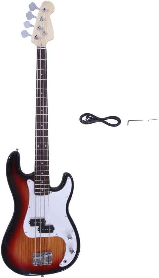 Electric Bass Guitar Full Size 4 String Rosewood Basswood Fire Style Exquisite Burning Bass (Sunset)