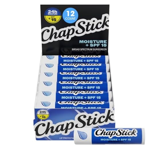 ChapStick Moisture + SPF 15 Bulk Lip Balm Sunscreen 12-Pack, 0.15 Oz Ea