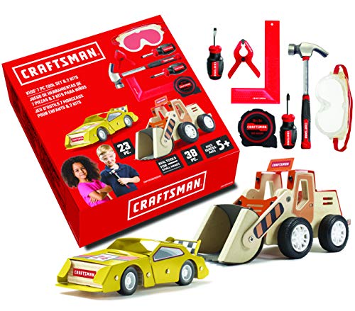 Bundle 10 OK013-CM Sprint Racer Kit, OK032-CM Front Loader Kit, PH Mini Screwdriver, Flat Mini Screwdriver, Hammer, Tape Measure, Square, Mini Clamp, Safety Goggles