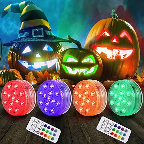 Halloween Pumpkin Lights,littobia 4 Pack Halloween Color Changing Pumpkin Lights with Magnets, RF Remote Jack O Lantern Lights, IP68 Waterproof, Flameless Candles for Halloween Pumpkin Lantern Decor