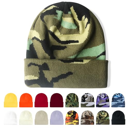Image of Winter Beanie Acrylic Knit Cuffed Plain Hats Skull Cap Warm Beanies for Men Women