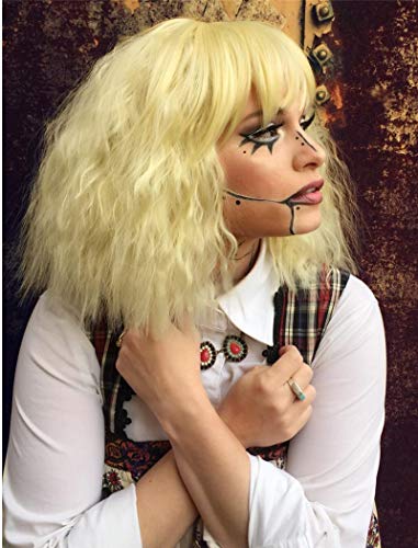 YIMANEILI Blonde Wigs for Women Short Fluffy Curly Wavy Bob Hair Wig with Bangs Synthetic Fashion Cute Cosplay Wigs for Party Halloween YM216