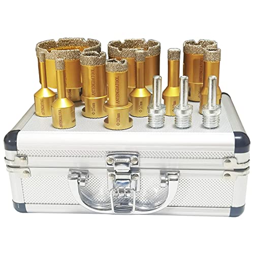 Antengdatool Dry/Wet Diamond Hole Saw Set - 10 Pieces/Box Porcelain/Tile Core Drill Bits Kit for Ceramic Marble Brick Granite Stones for Angle Grinder(6/8/10/12/16/20/25/35/55/68mm)