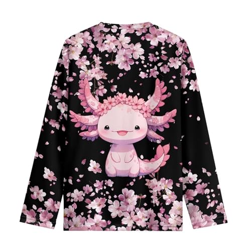Image of Girls Cartoon Print Long Sleeve Graphic Tee Casual Crew Neck T-Shirts for 3-16 Years Little Girls