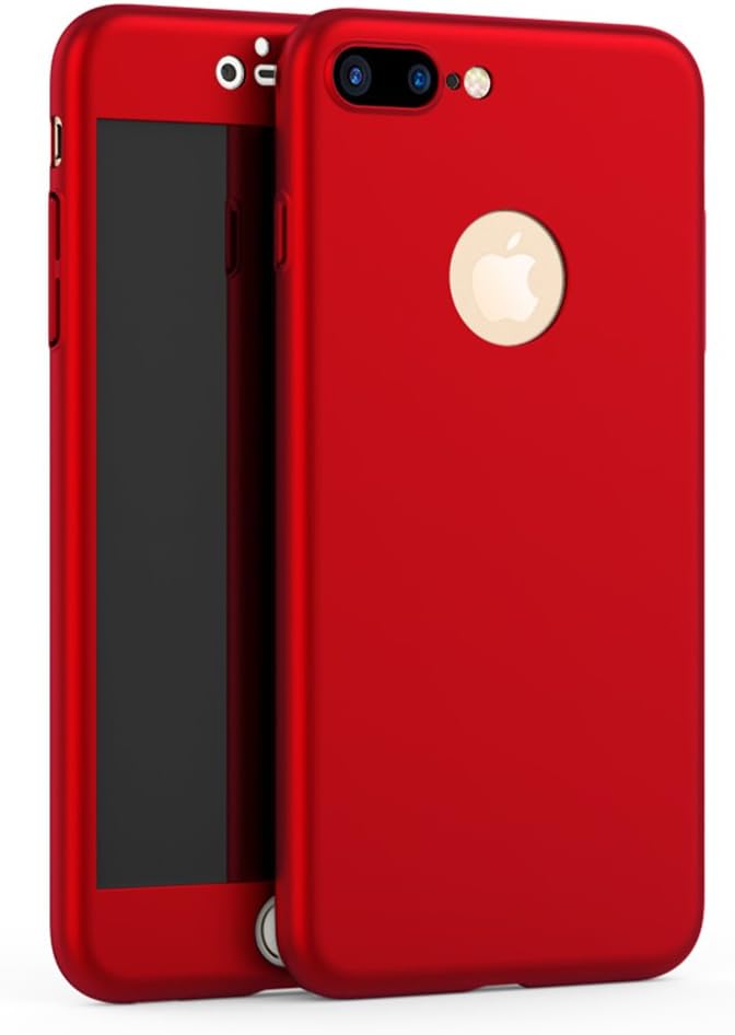 3Pcs Hybrid 360 Degree Front Back Shockproof Case Hard Cover with Tempered Glass Protector For Apple iPhone 7 Plus 5.5" Red