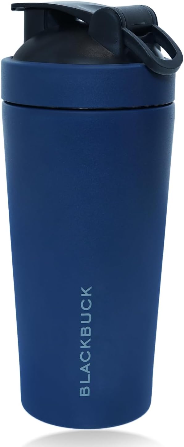 BLACKBUCK Vacuum Insulated Stainless steel Protein Shaker | Leak & Sweat Proof | Double Wall Hot & Cold | Perfect for Protein powders, Pre Workout, BCAAs (Midnight Blue) 710 ml